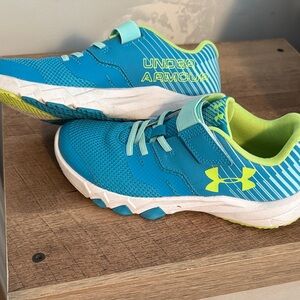 Under Armour Kids Teal and Lime Sneakers